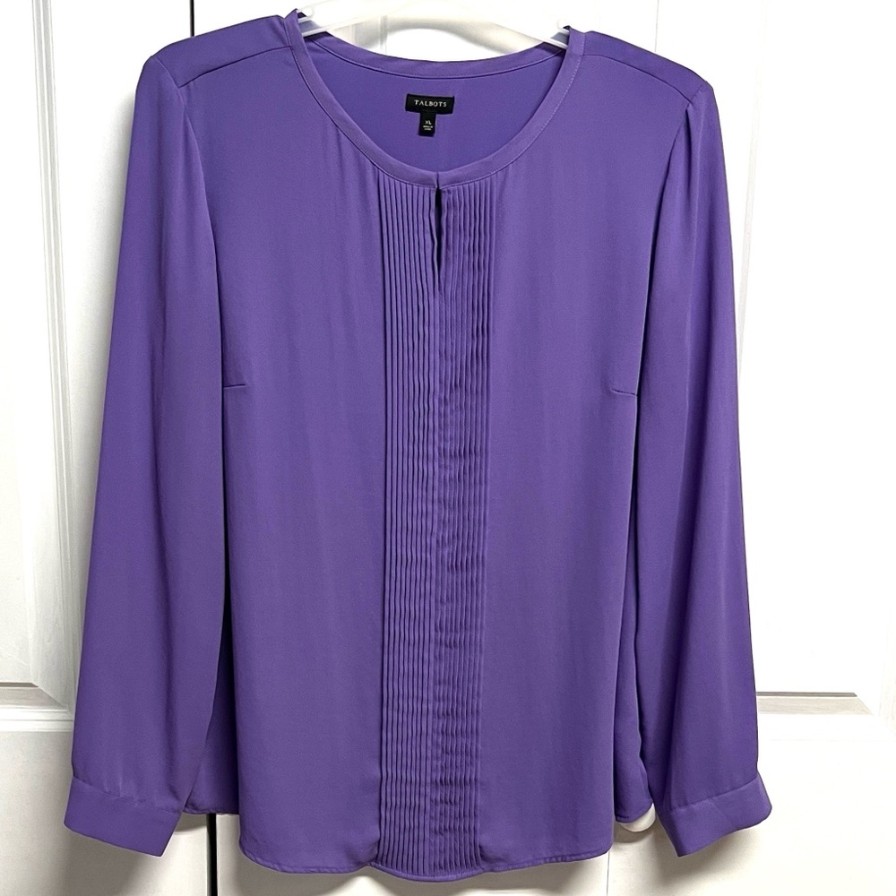 Talbots Violet Pleated-Front Long Sleeve Blouse Size XL
